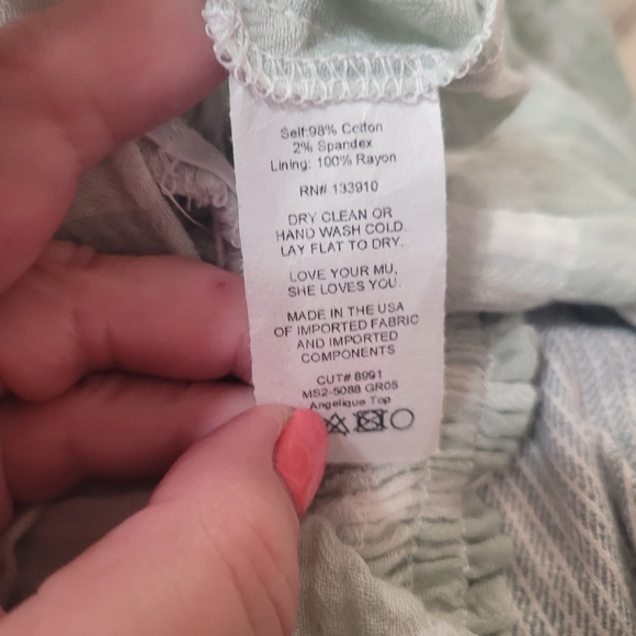 New Show Me Your MuMu Sage Green Gingham Ruffle Crop Smocked Top Small - Picture 8 of 8